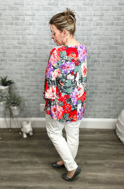 Large Scale Floral Bell Sleeve Tunic Top