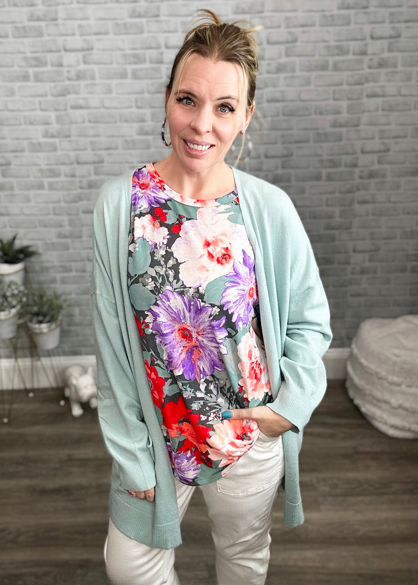 Large Scale Floral Bell Sleeve Tunic Top