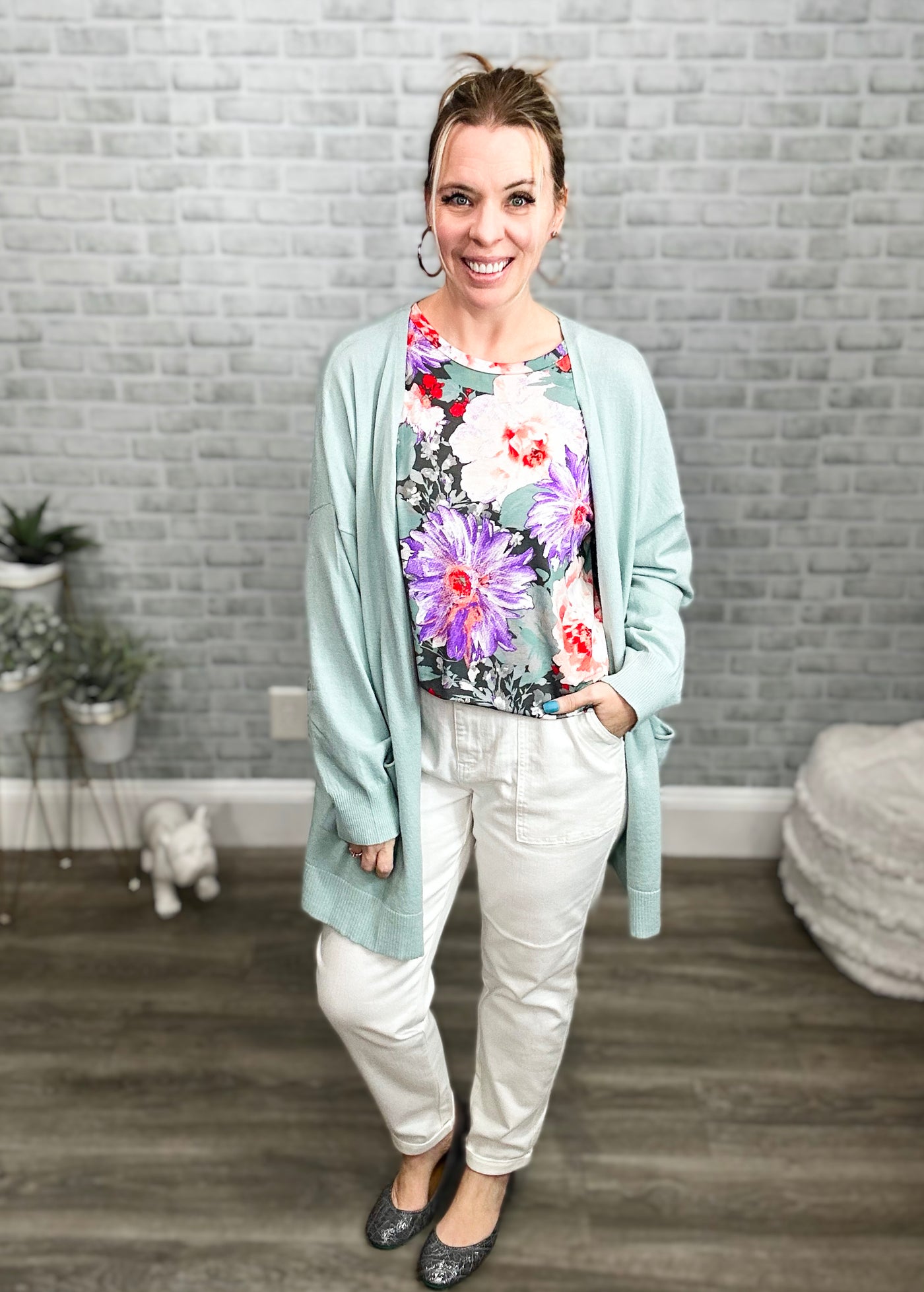 Large Scale Floral Bell Sleeve Tunic Top