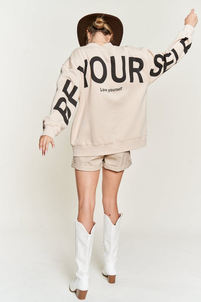 2 Colors - Be Yourself - Love Yourself Graphic Oversized Sweatshirt - Jade by Jane