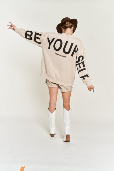 2 Colors - Be Yourself - Love Yourself Graphic Oversized Sweatshirt - Jade by Jane