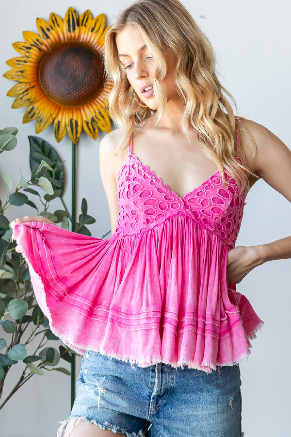 Oli & Hali Mineral Washed Flirty & Twirly Tank Top in Bubble Gum Pink