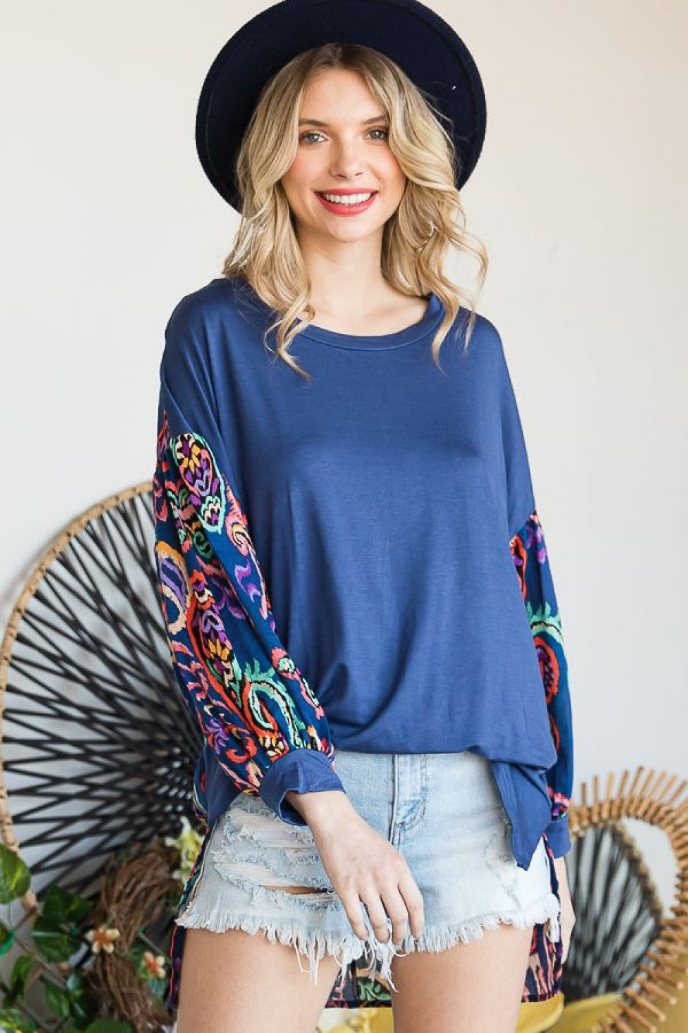 Paisley Blue Print Back Balloon Sleeve Tunic Top {Jade by Jane}