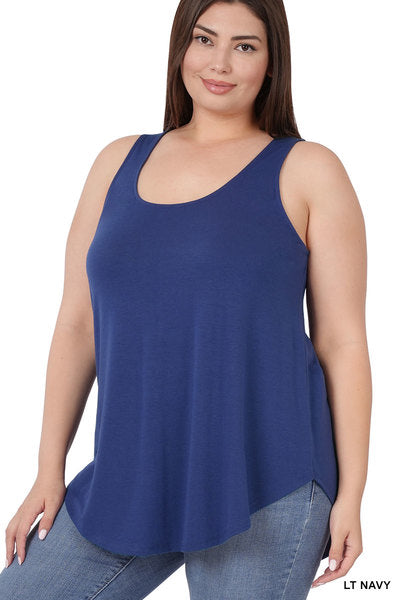 4 Colors - Sleeveless Round Neck Round Hem Relaxed Fit Tank Top