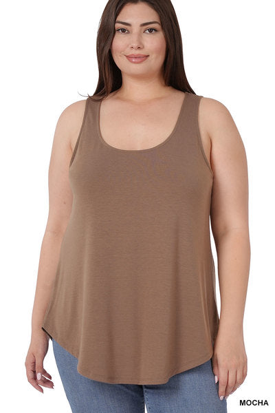 4 Colors - Sleeveless Round Neck Round Hem Relaxed Fit Tank Top