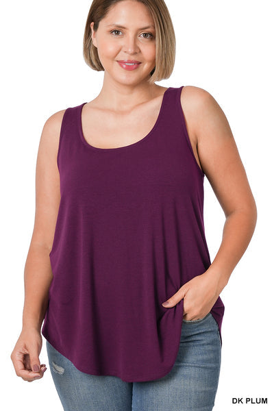 4 Colors - Sleeveless Round Neck Round Hem Relaxed Fit Tank Top