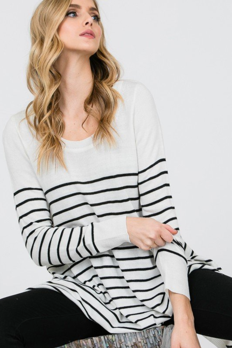 Ivory with Black Striped Sharkbite Sweater