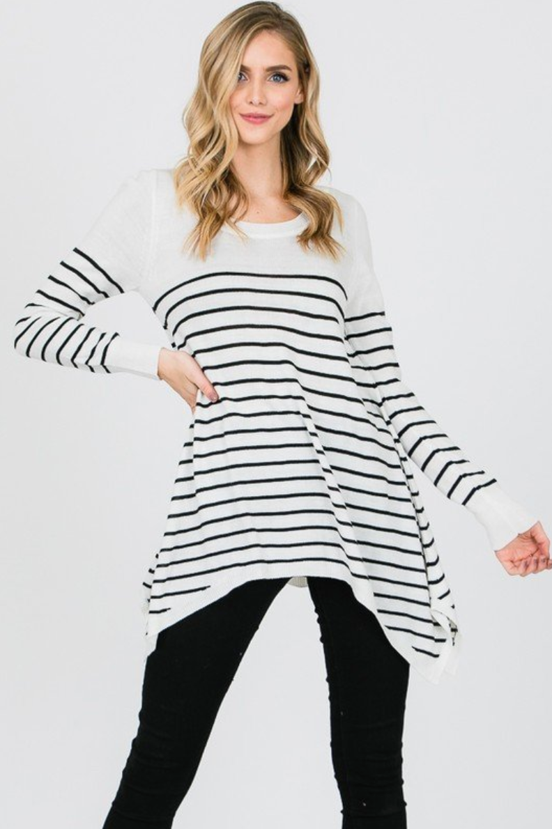 Ivory with Black Striped Sharkbite Sweater