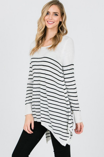 Ivory with Black Striped Sharkbite Sweater