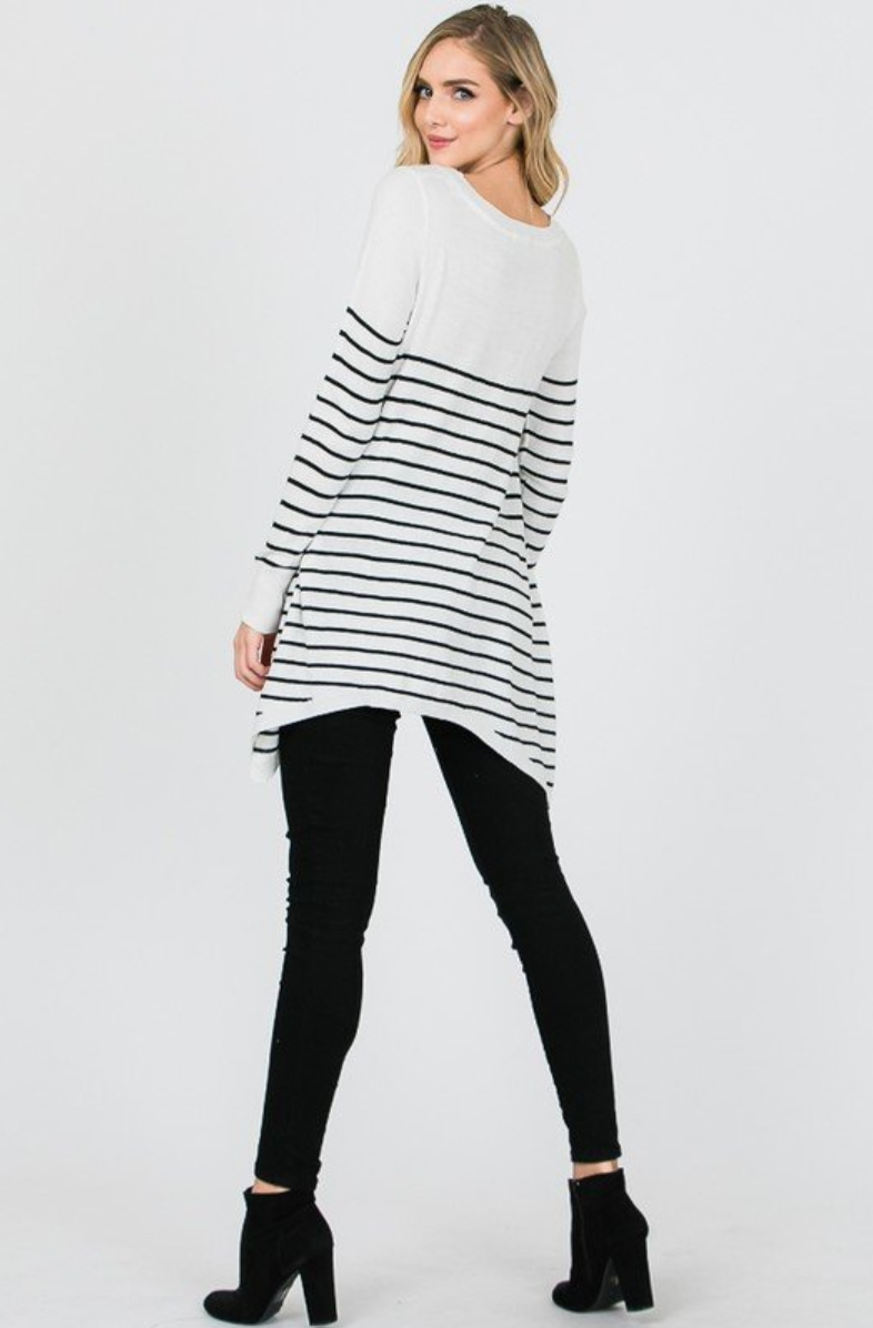 Ivory with Black Striped Sharkbite Sweater