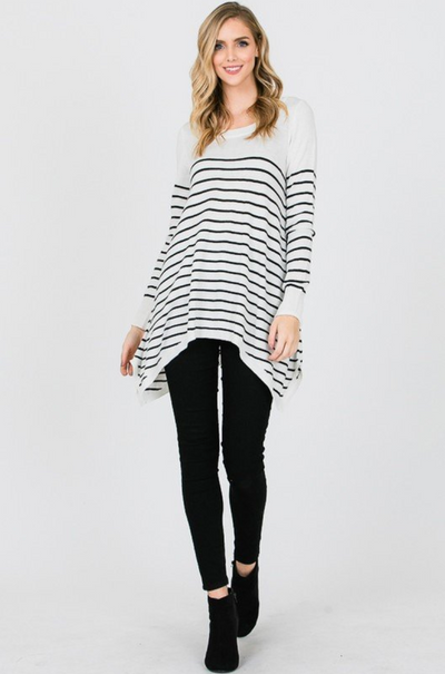 Ivory with Black Striped Sharkbite Sweater