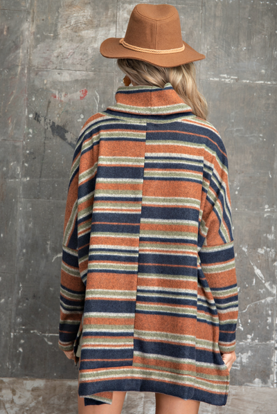 Navy, Rust, and Olive Oversized Striped Cowl Neck Boxy Top