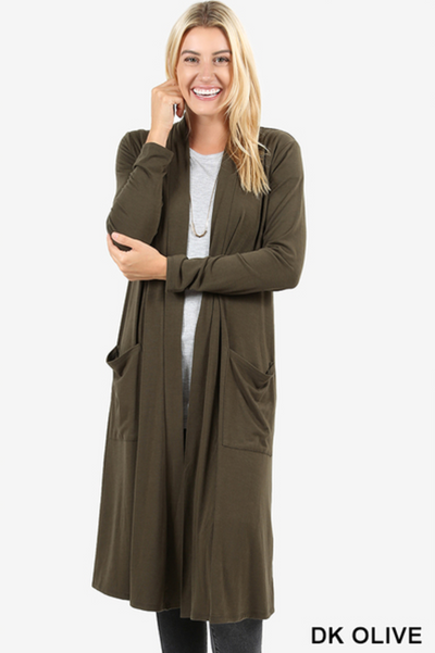 Many Colors! Slouchy Pocket Duster Length Cardigan