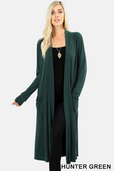 Many Colors! Slouchy Pocket Duster Length Cardigan