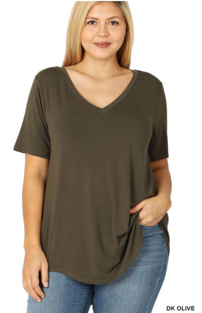 4 Colors - Luxe Rayon Short Sleeve V-Neck High Low Top