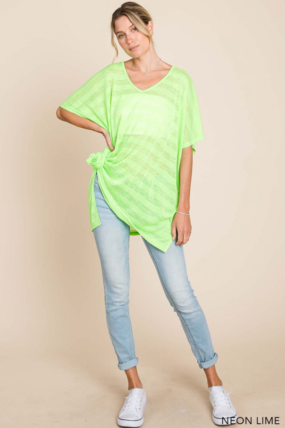 2 Colors - Striped Burnout Fabric Oversized Neon Tops