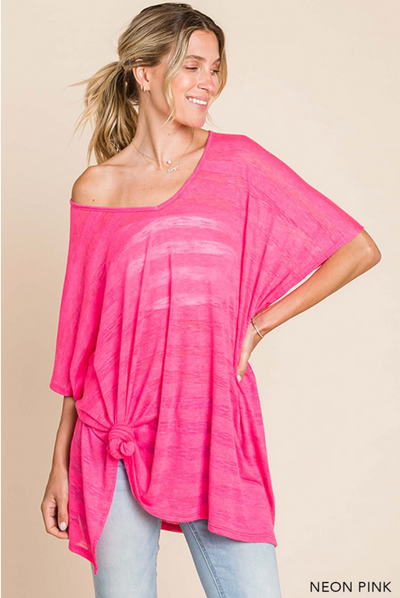 2 Colors - Striped Burnout Fabric Oversized Neon Tops