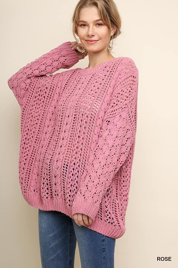 Luxe Open Rose Pink Knit Chenille Sweater {Umgee}