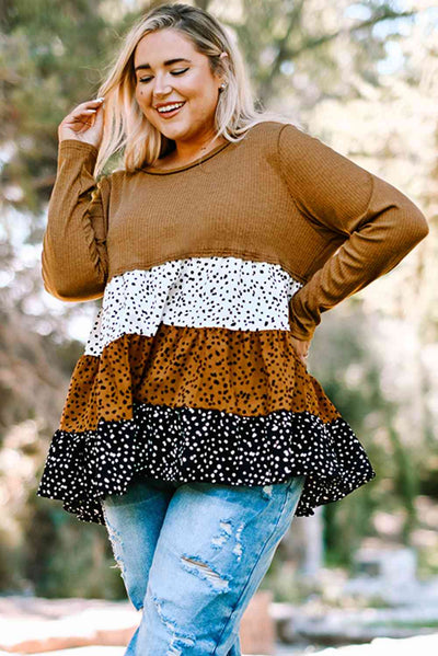 Dotted Color Block Ruffle Babydoll Top