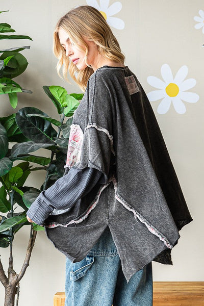 Mineral Washed Boho Oversized Boxy Flower Top - Oli & Hali