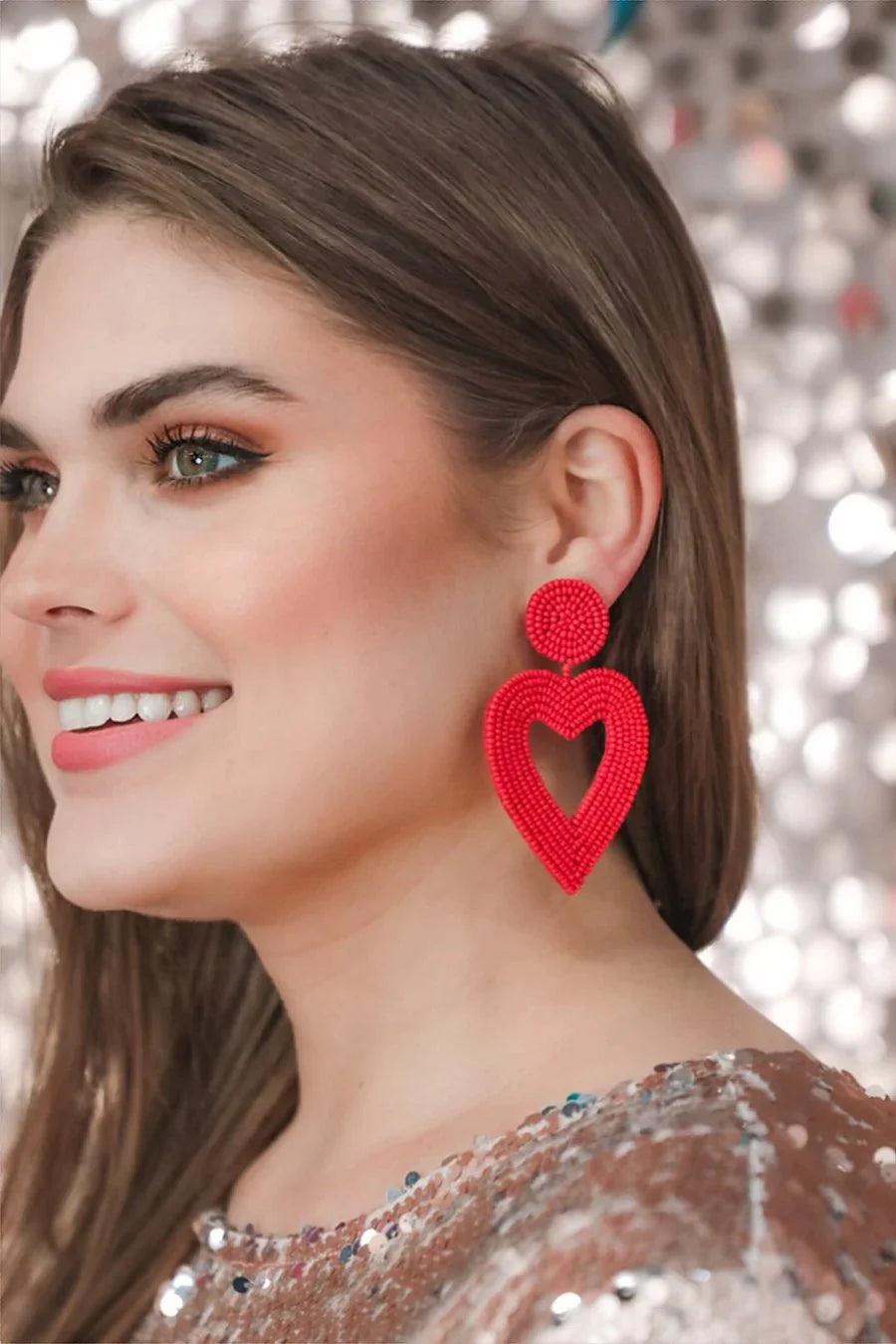 Red Beaded Heart Earrings