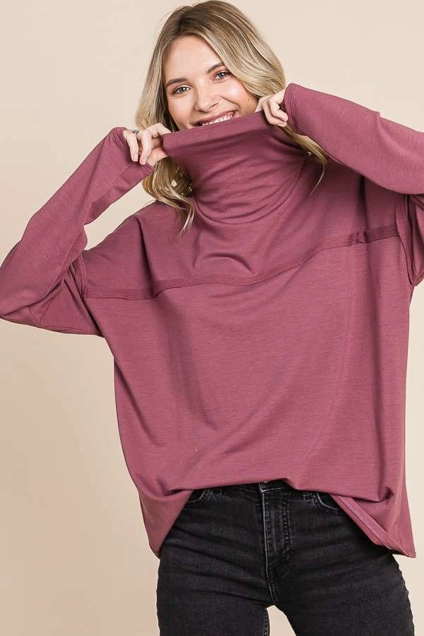 Dusty Berry Exposed Seam Long Sleeve Top