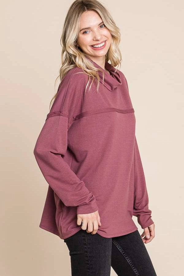 Dusty Berry Exposed Seam Long Sleeve Top