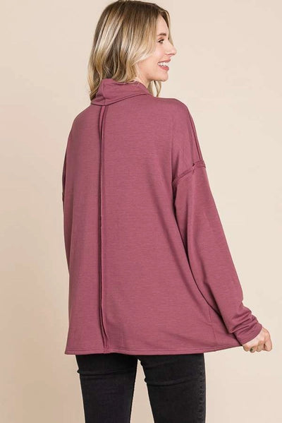 Dusty Berry Exposed Seam Long Sleeve Top