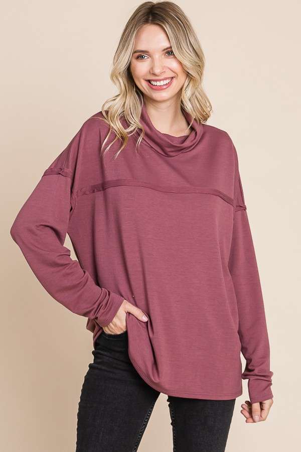 Dusty Berry Exposed Seam Long Sleeve Top