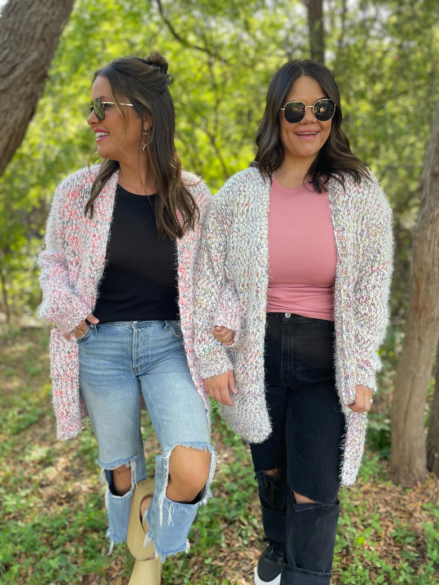 Fuzzy Bailey Cardigan in Cream and Pink