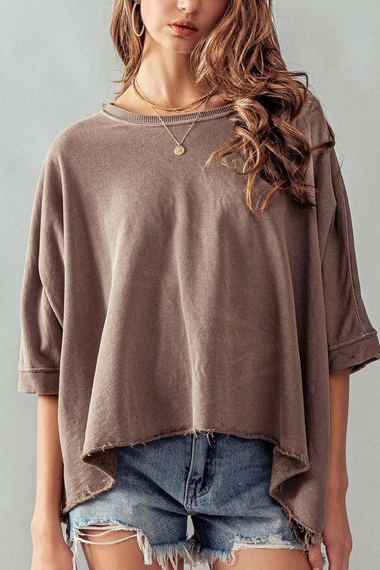 2 Colors - French Terry Mineral Washed Raw Edge Oversized Top