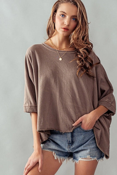 2 Colors - French Terry Mineral Washed Raw Edge Oversized Top