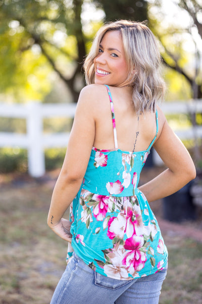 Turquoise and Fuchsia Floral Babydoll Tank