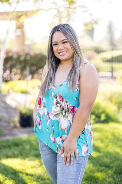 Turquoise and Fuchsia Floral Babydoll Tank