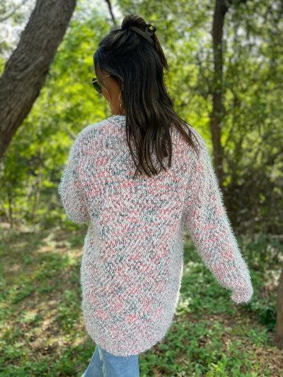 Fuzzy Bailey Cardigan in Cream and Pink