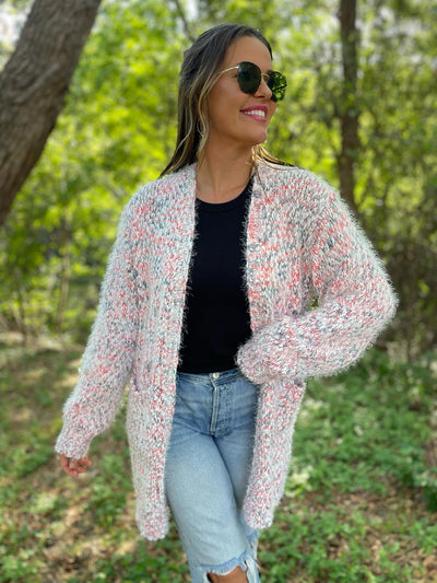 Fuzzy Bailey Cardigan in Cream and Pink