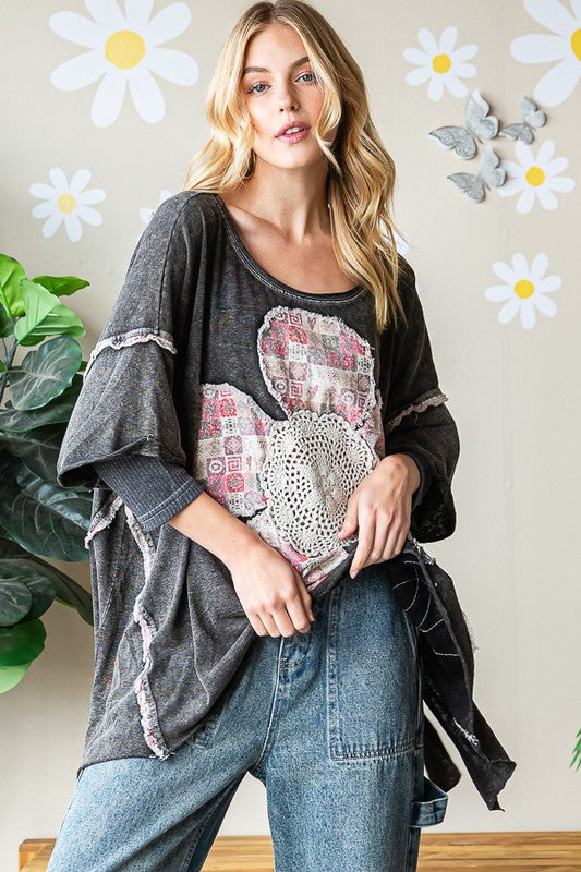 Mineral Washed Boho Oversized Boxy Flower Top - Oli & Hali