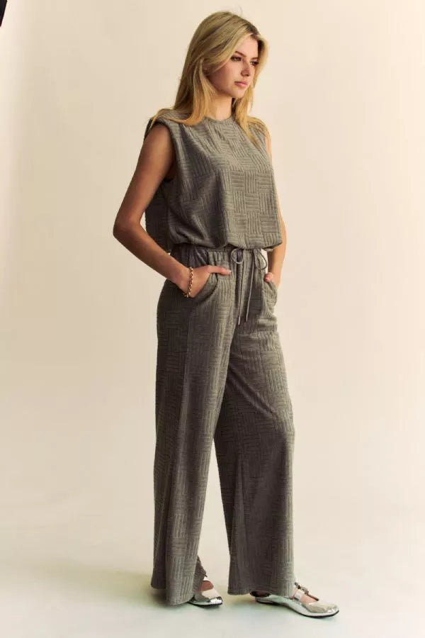 2 Colors - Textured Sleeveless Top & Wide Leg Pants SOLD SEPARATELY