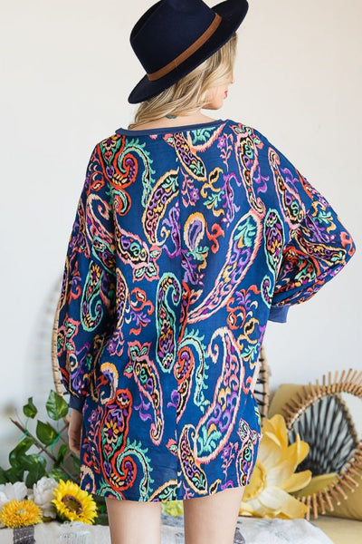 Paisley Blue Print Back Balloon Sleeve Tunic Top {Jade by Jane}