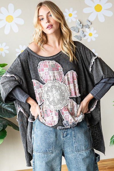 Mineral Washed Boho Oversized Boxy Flower Top - Oli & Hali