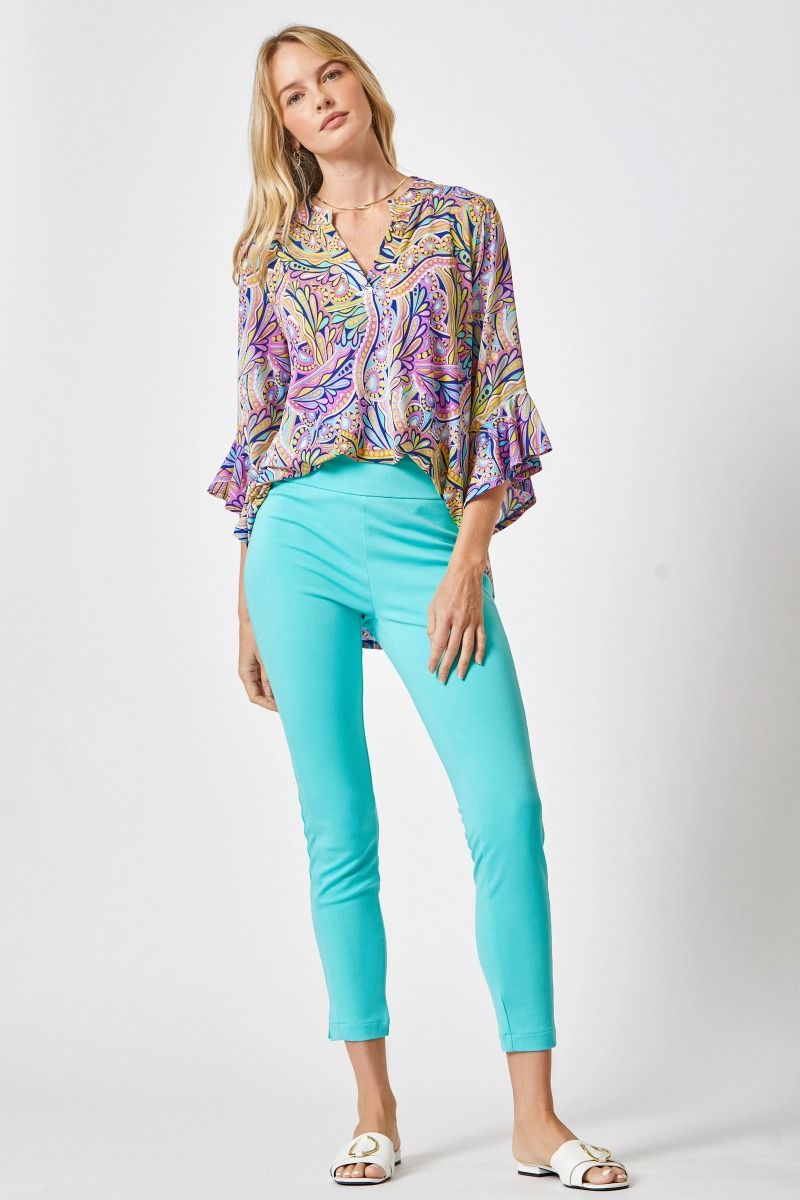 Faith Medallion Print Bell Sleeve Top - Wrinkle Free - Dear Scarlett