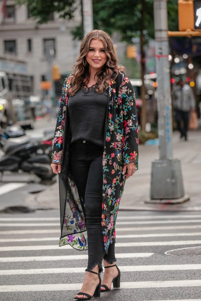 Glamorous Jess Lea Floral Sequin Kimono - Black