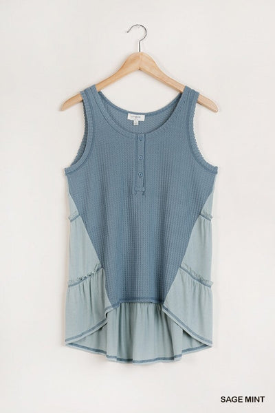 Waffle Knit and Tiered Back Hi Low Tank - Umgee