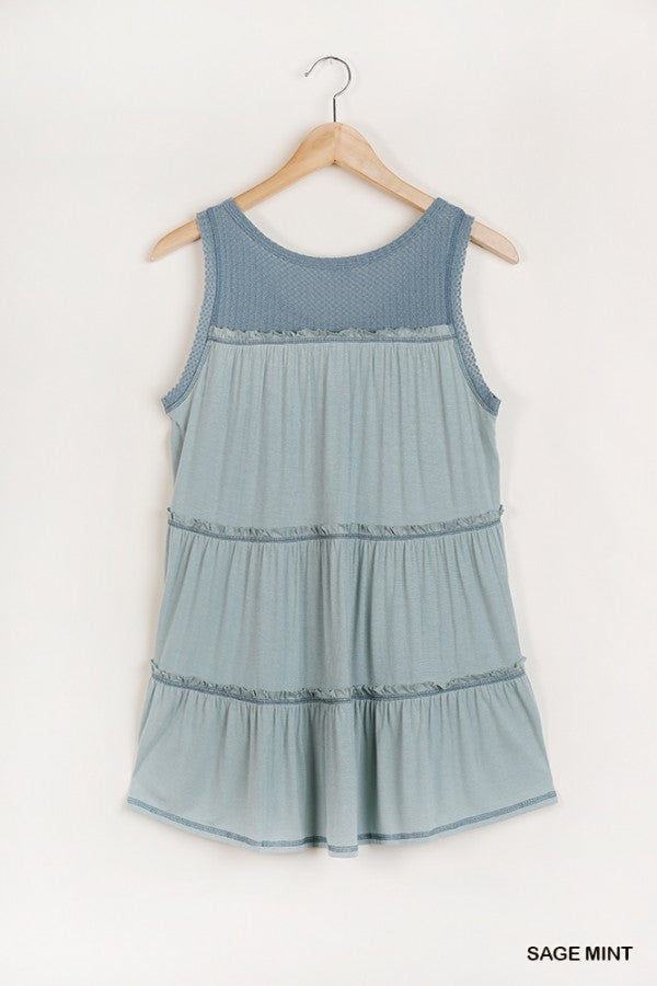 Waffle Knit and Tiered Back Hi Low Tank - Umgee