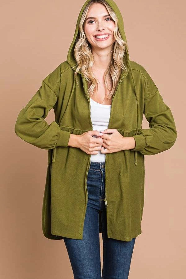 Oversized Babydoll High Low Zip Up Hoodie