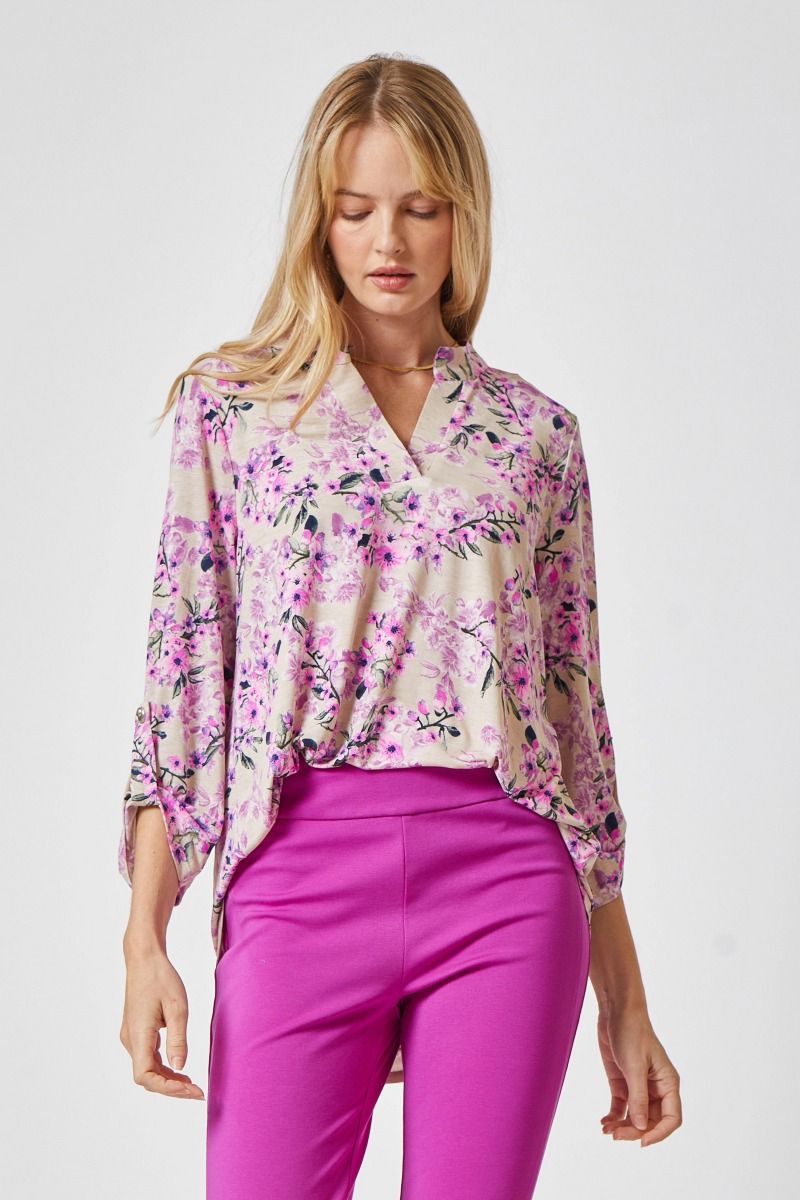 3/4 Sleeve Lt Pink Floral LIZZY Top - Wrinkle Free - Dear Scarlett