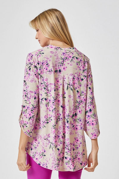 3/4 Sleeve Lt Pink Floral LIZZY Top - Wrinkle Free - Dear Scarlett