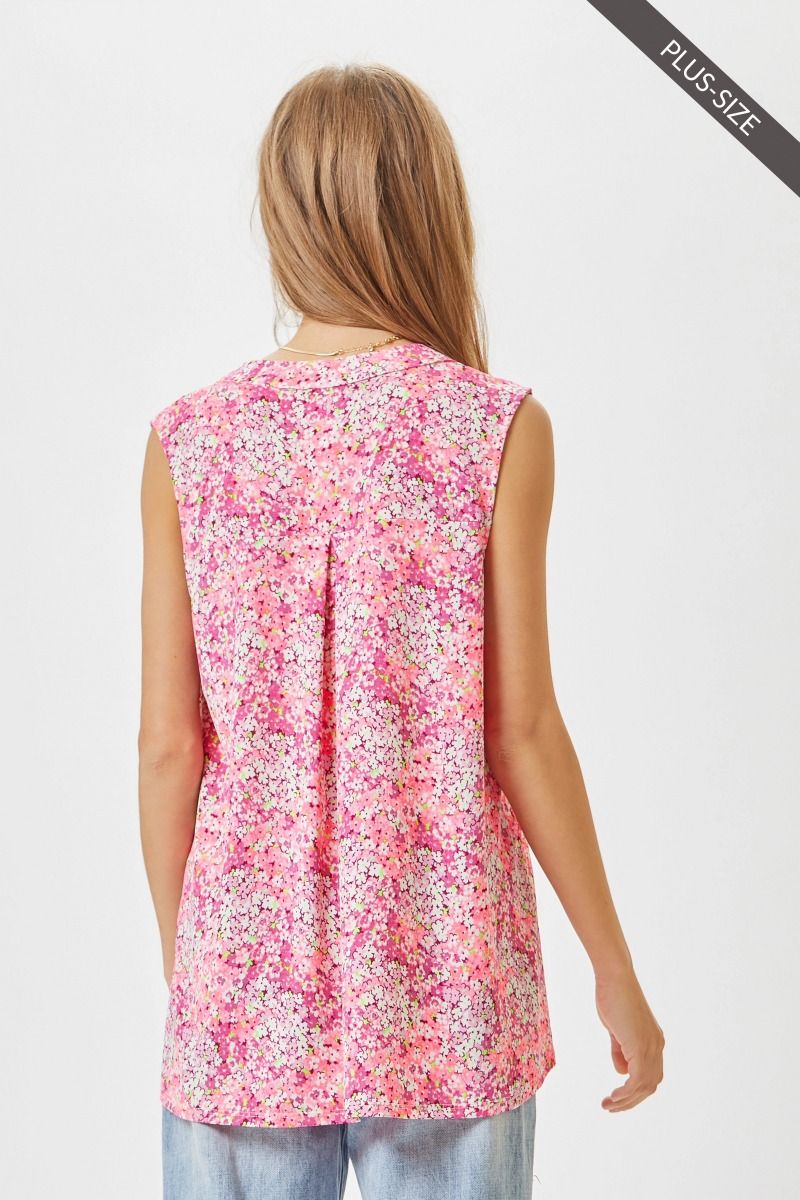 Small Pink Floral LIZZY Sleeveless Top - Wrinkle Free - Dear Scarlett