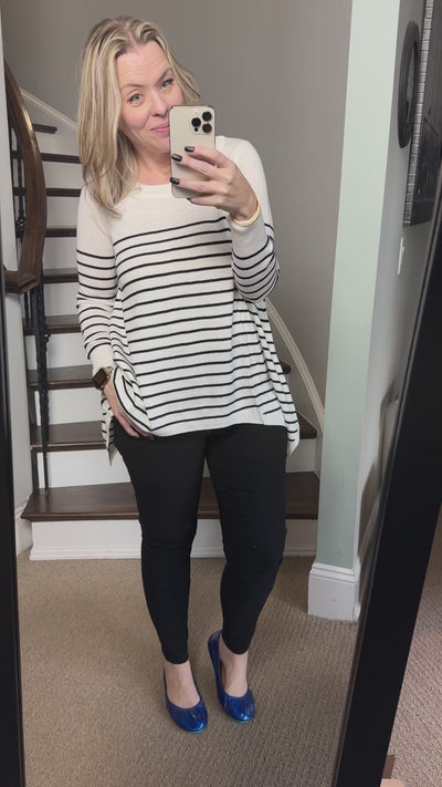 Ivory with Black Striped Sharkbite Sweater