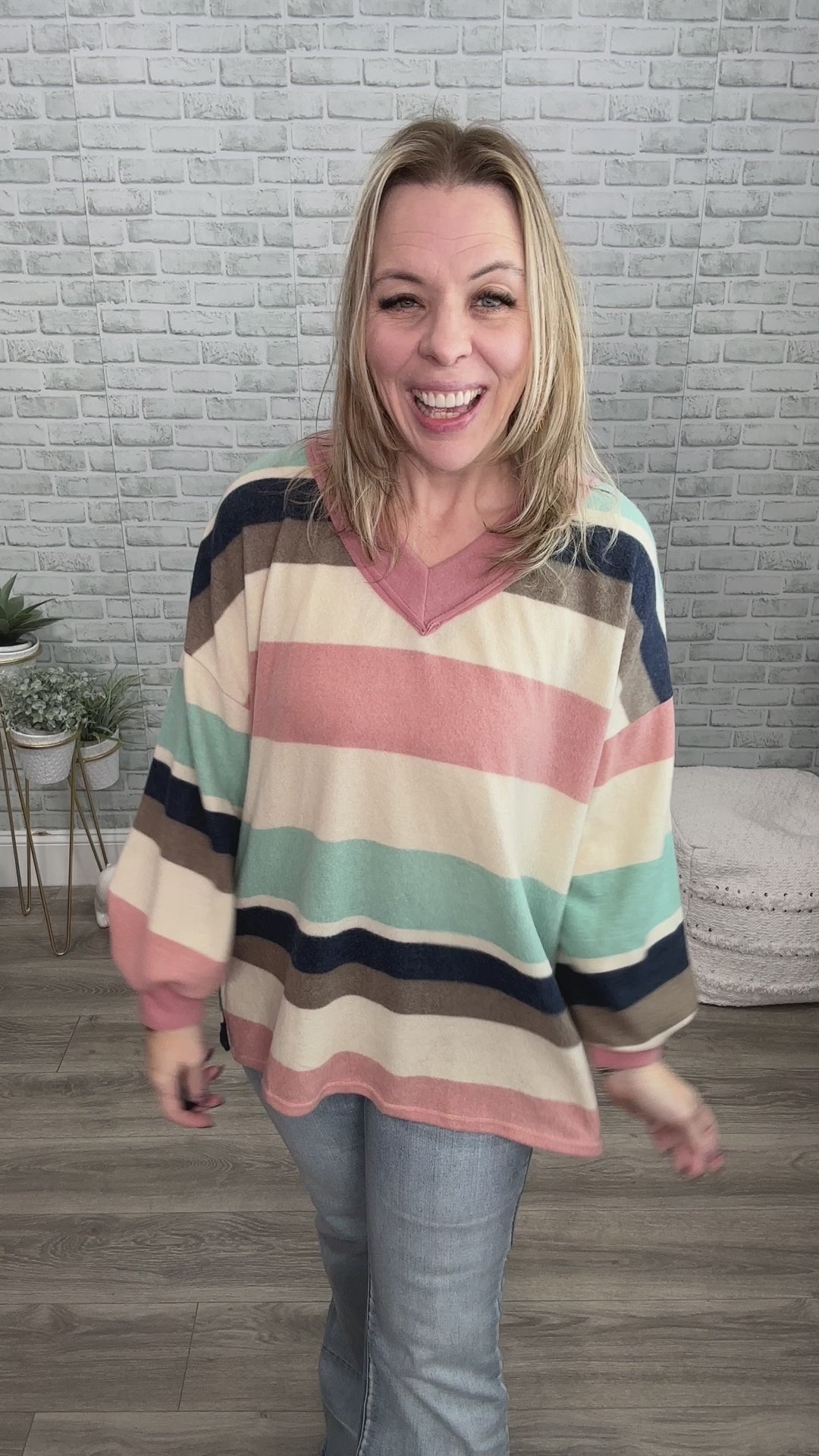 Brushed Super Soft Muted Colors Striped Top from Jade by Jane